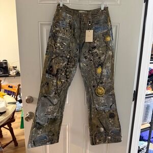 NWT DND4DES Wearable Arts Distressed Graphic, CHAIN PRINT Jeans